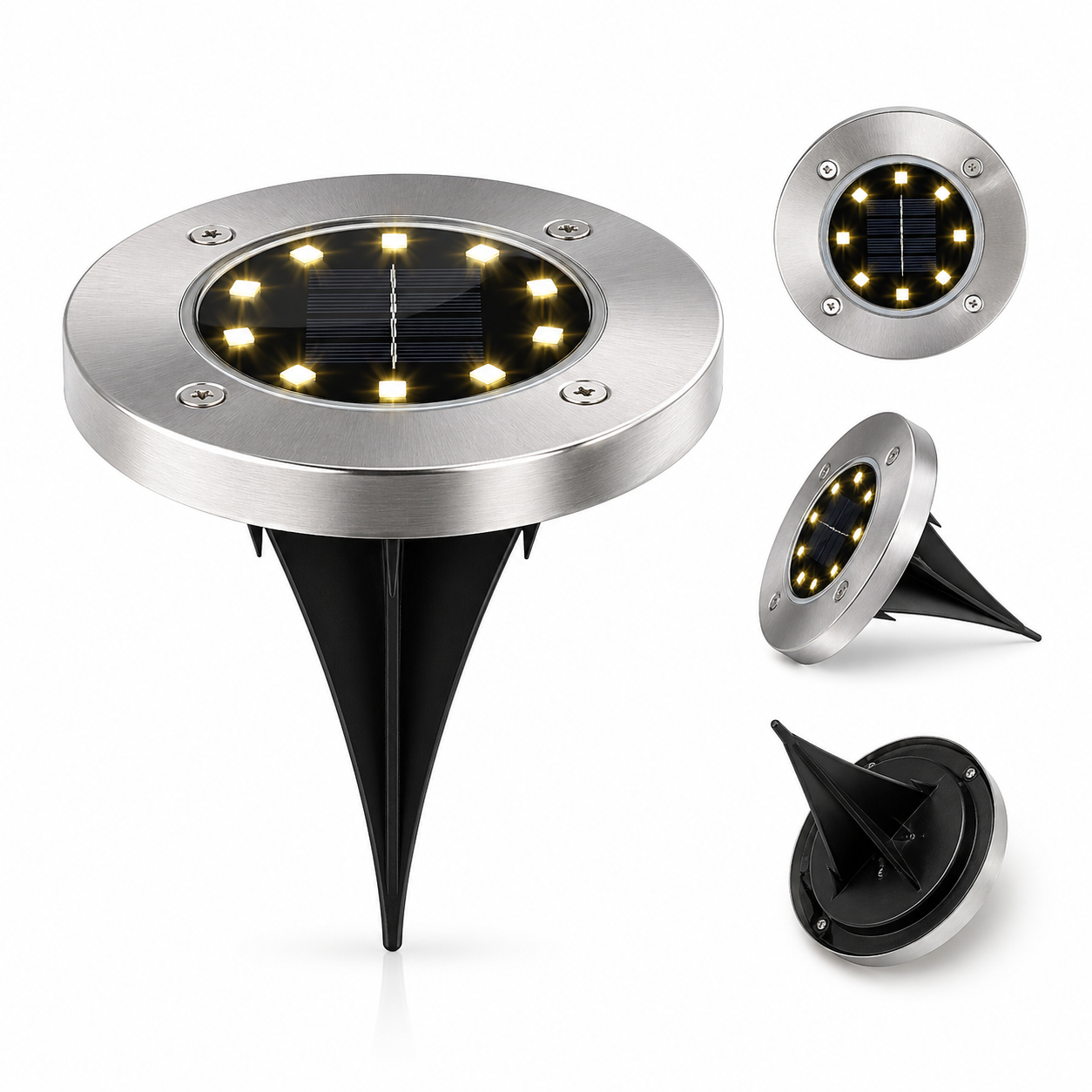 Solar Ground Lights – 8 LED, IP65 Waterproof, Pack of 4